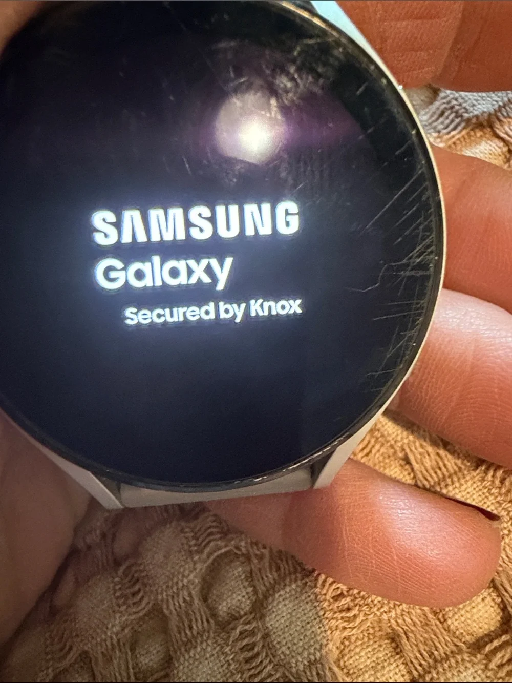 Samsung Silver Smartwatch with White Paw-Print Band